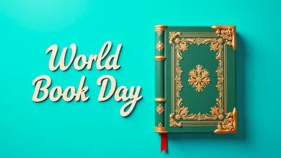World Book Day Celebration Graphic With Ornate Green Book