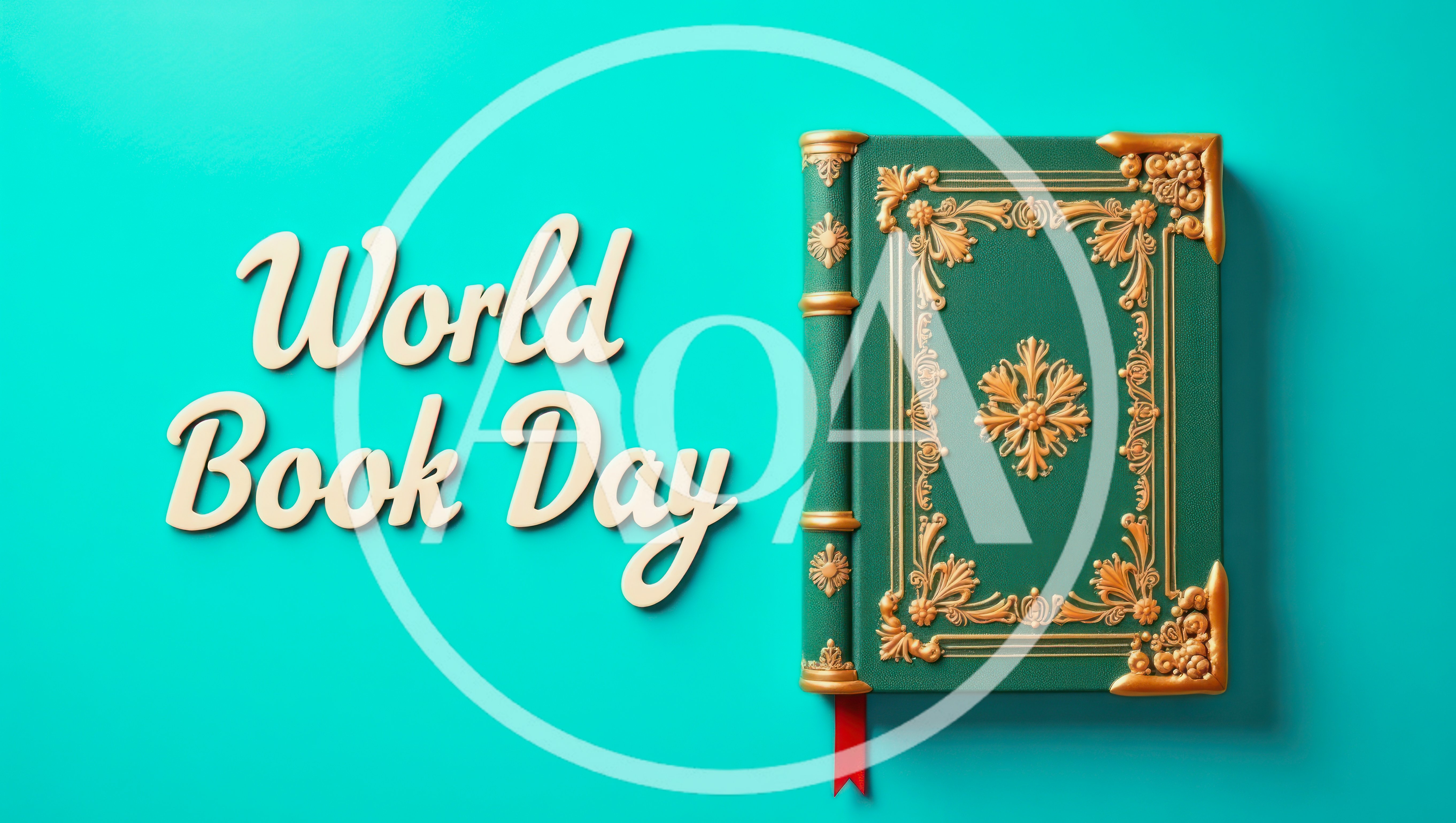 World Book Day Celebration Graphic With Ornate Green Book