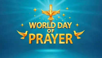 World Day Of Prayer Golden Text With Flying Doves