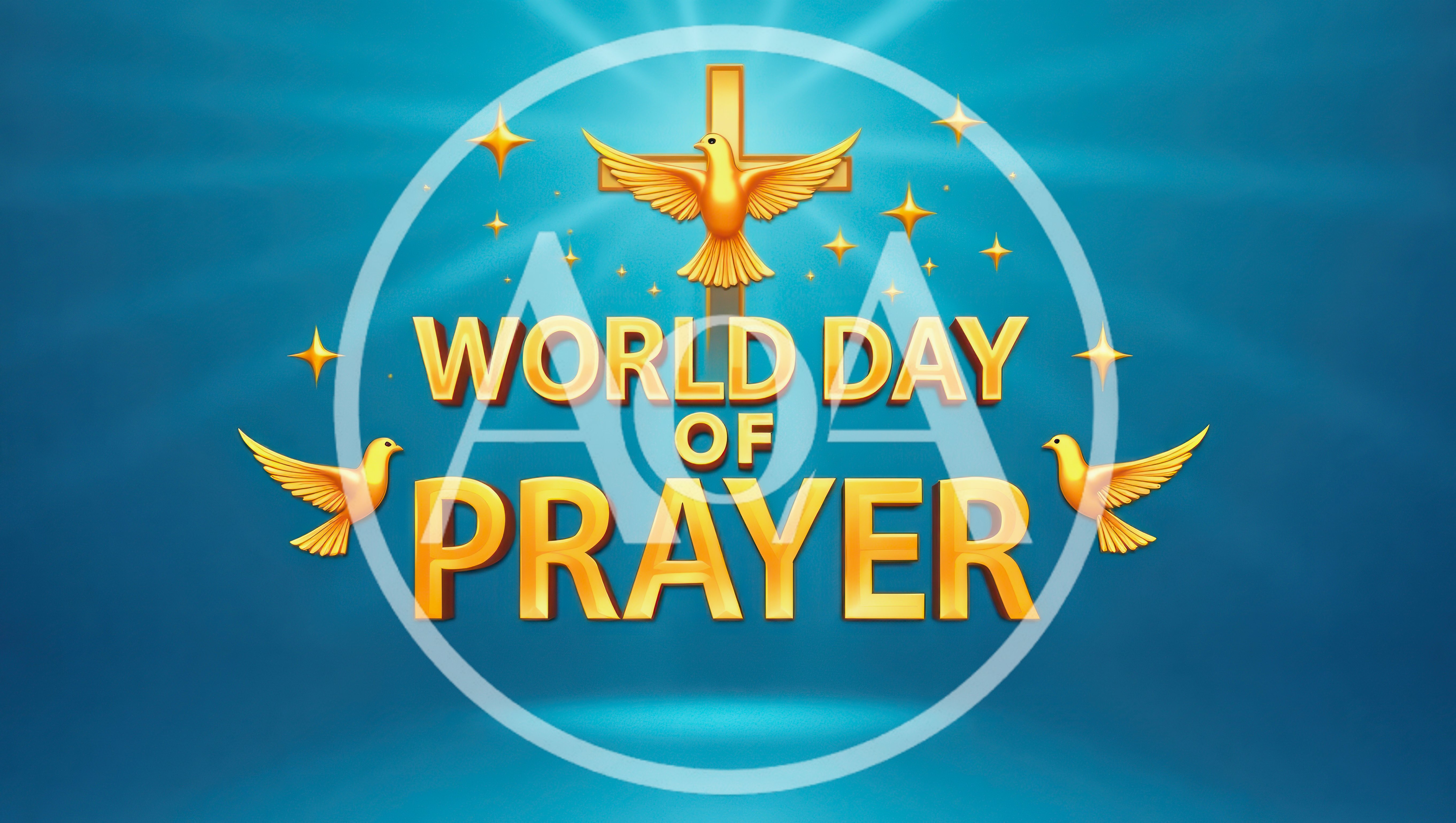 World Day Of Prayer Golden Text With Flying Doves