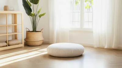 Minimalist Living Room With Floor Cushion And Plant