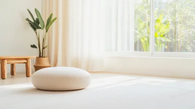 Minimalist Living Room Interior With Floor Cushion And Plant
