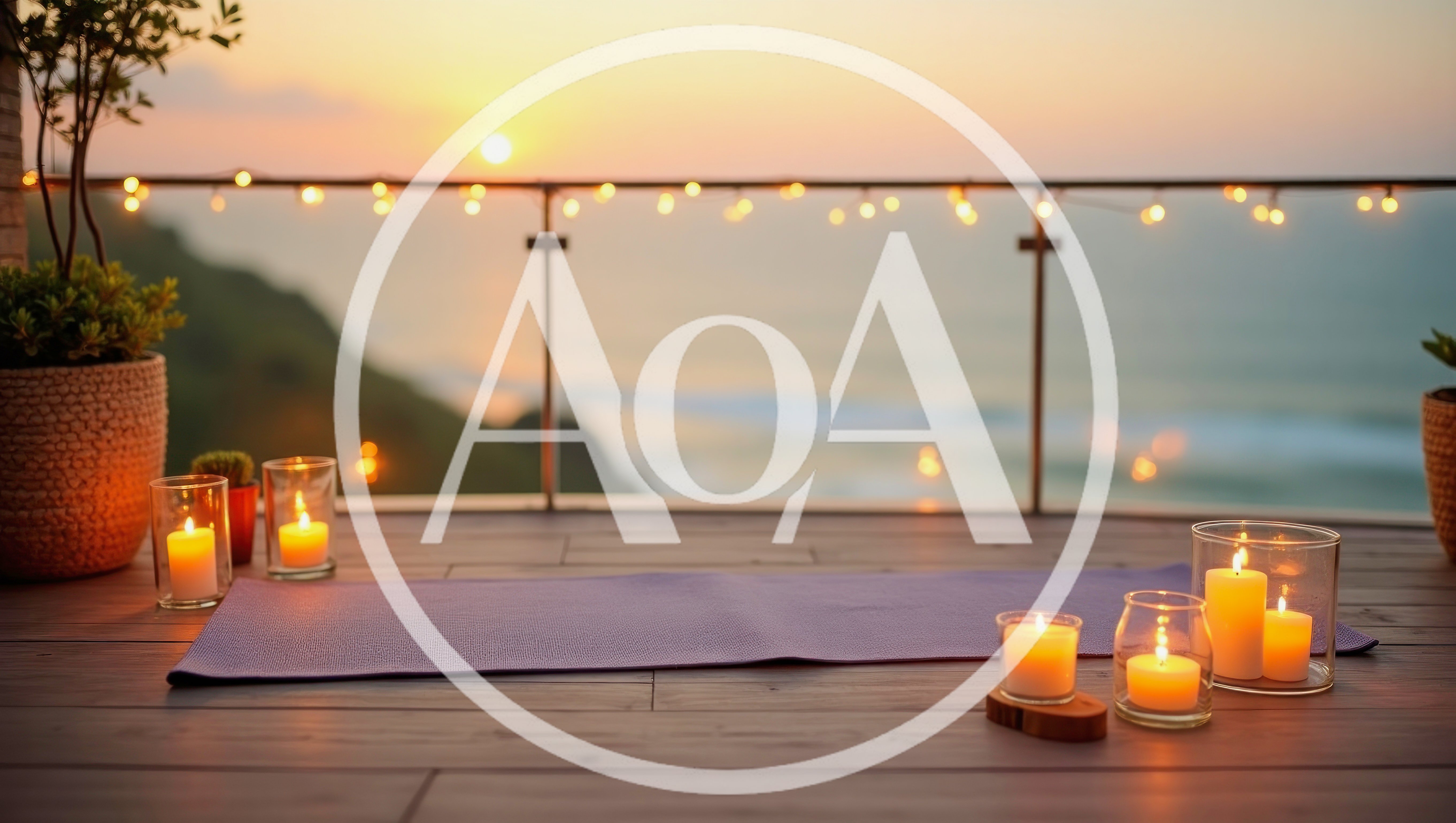 Yoga Mat With Candles On A Sunset Balcony