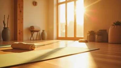 Yoga Studio Interior With Sunlight And Mats