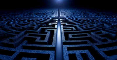 Abstract Blue Maze With Central Light Source
