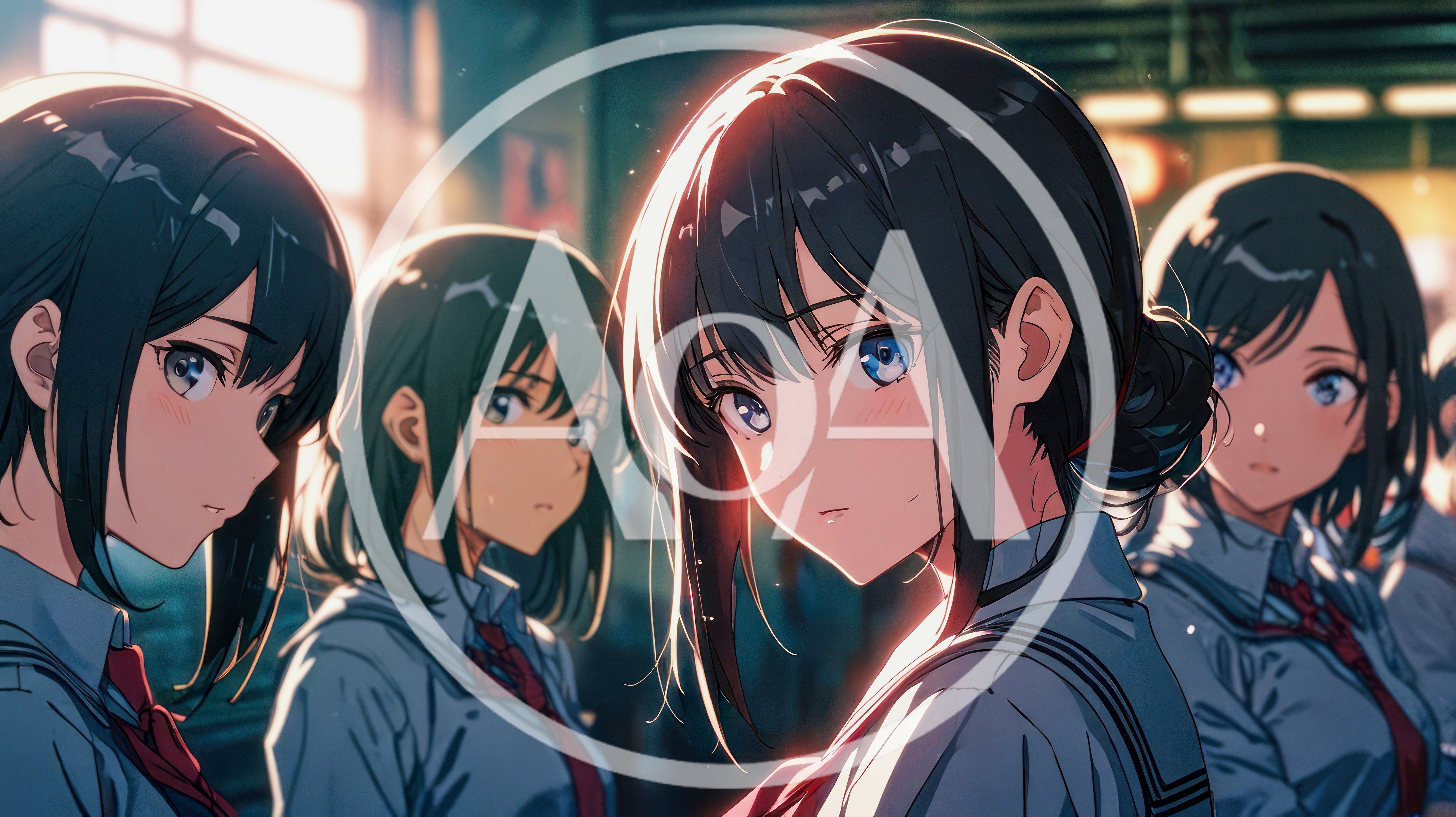 Group Of Anime Schoolgirls In Uniform