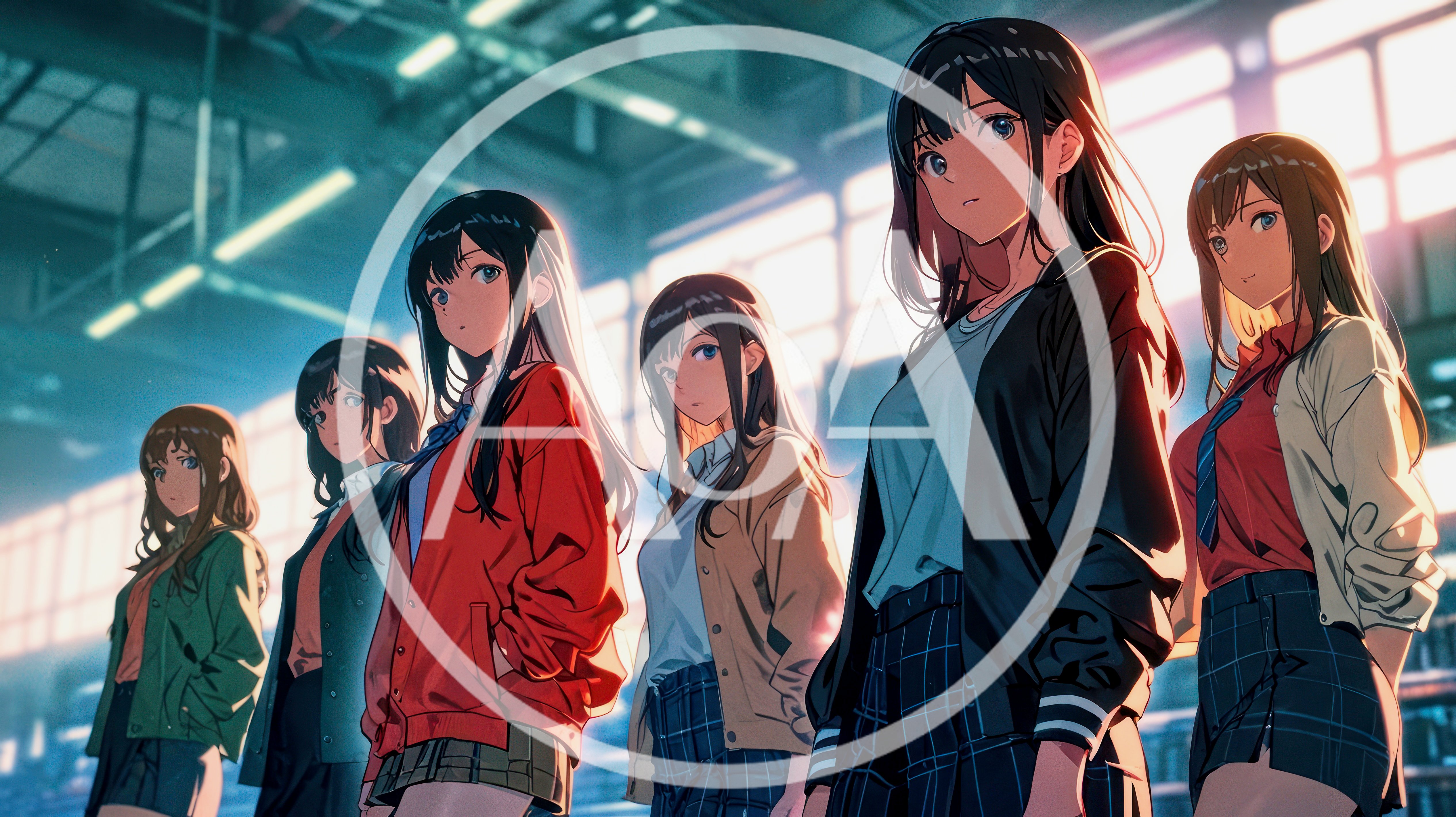Group Of Anime Schoolgirls Standing In A Row