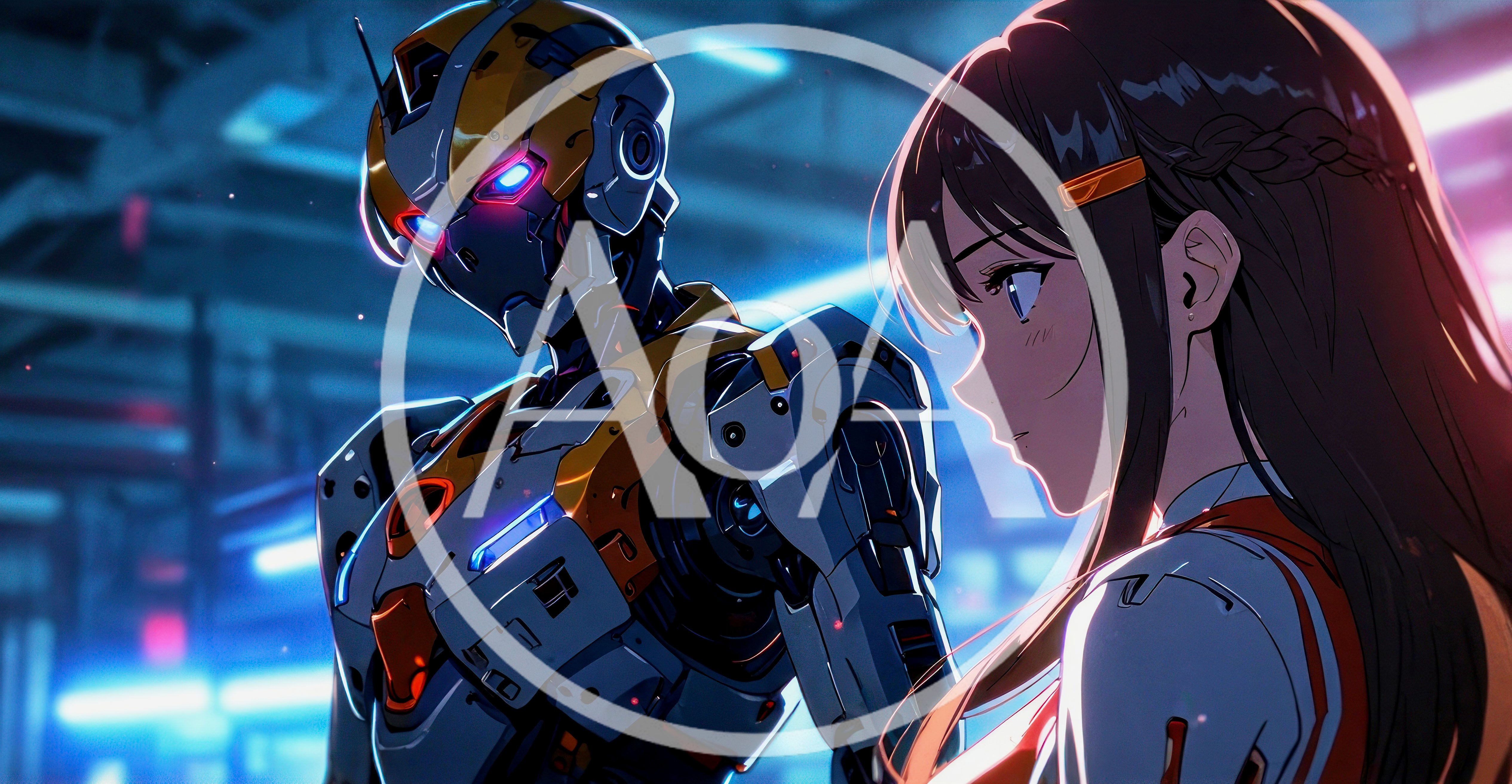 Anime Style Robot And Girl In Futuristic Setting
