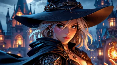 Fantasy Witch Holding Glowing Magic Orb In Castle