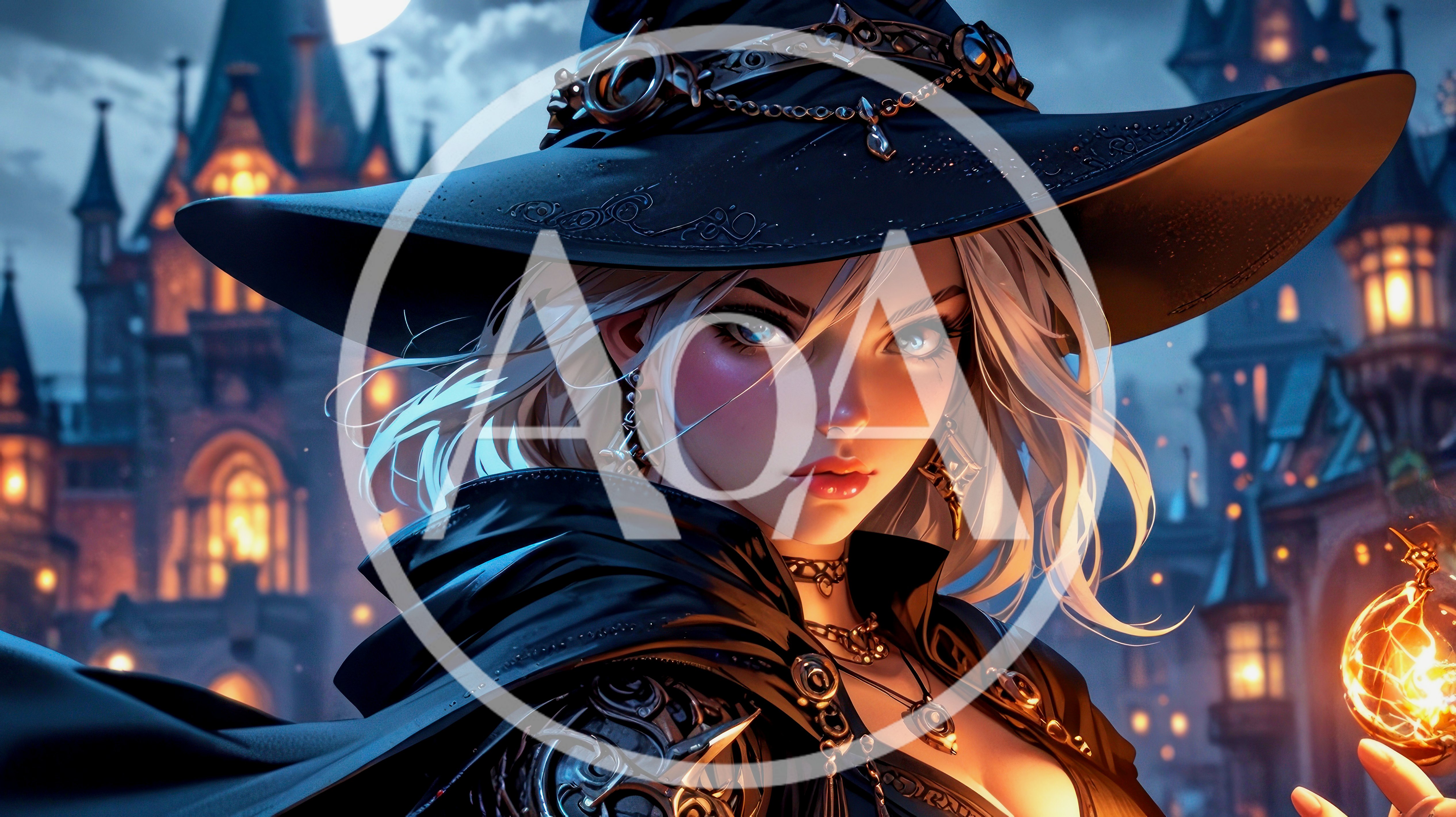 Fantasy Witch Holding Glowing Magic Orb In Castle