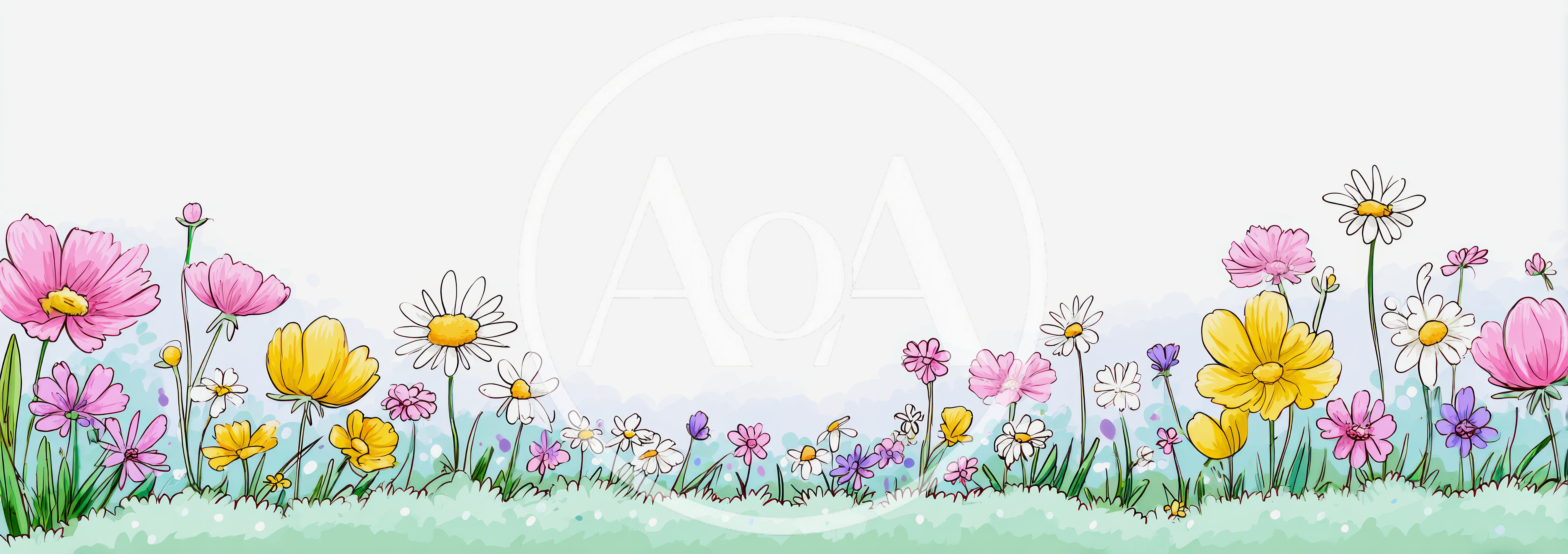 Watercolor Illustration Of A Wildflower Meadow Border