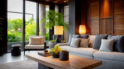 Modern Living Room Interior With Wooden Wall Paneling