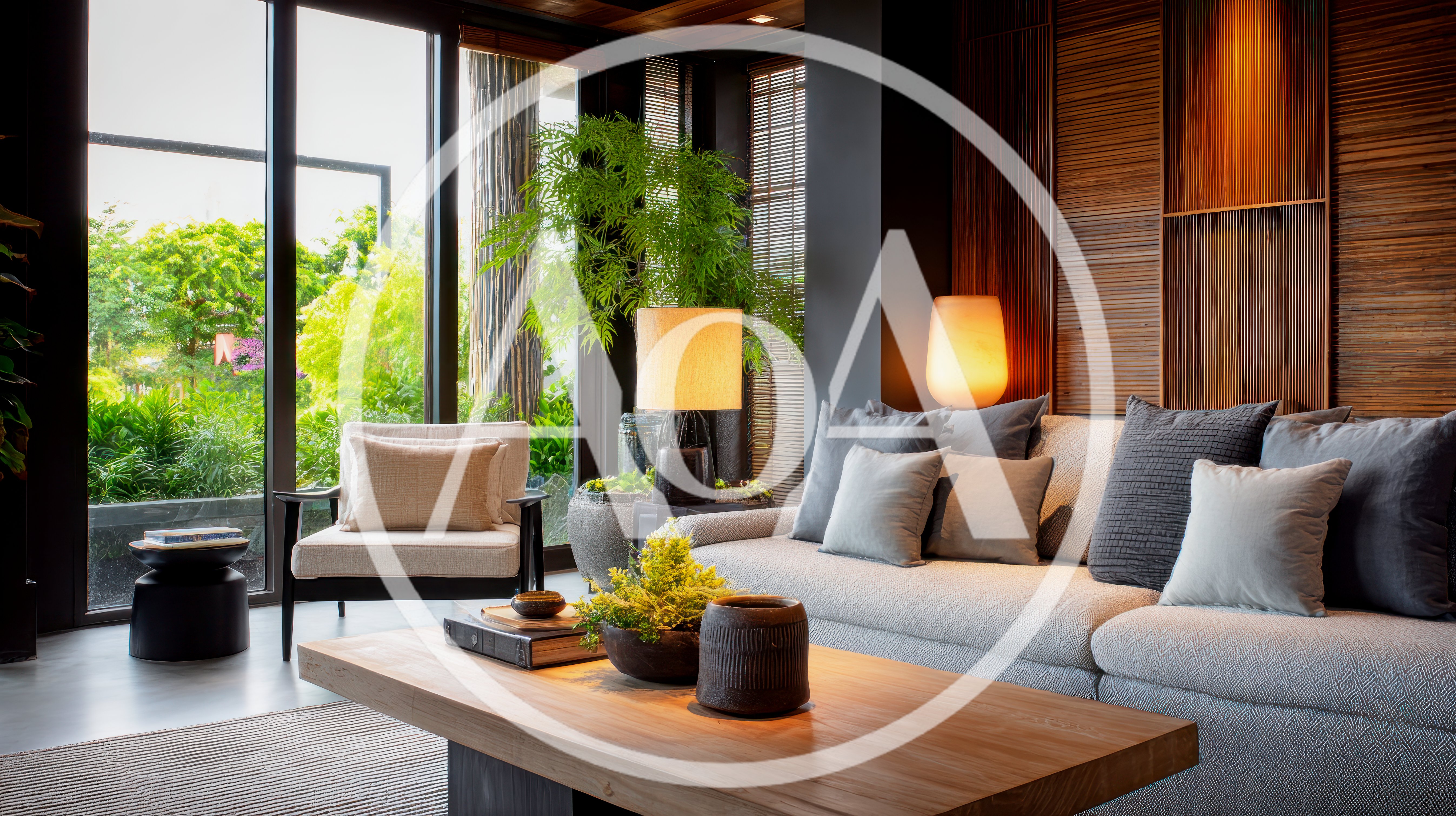 Modern Living Room Interior With Wooden Wall Paneling