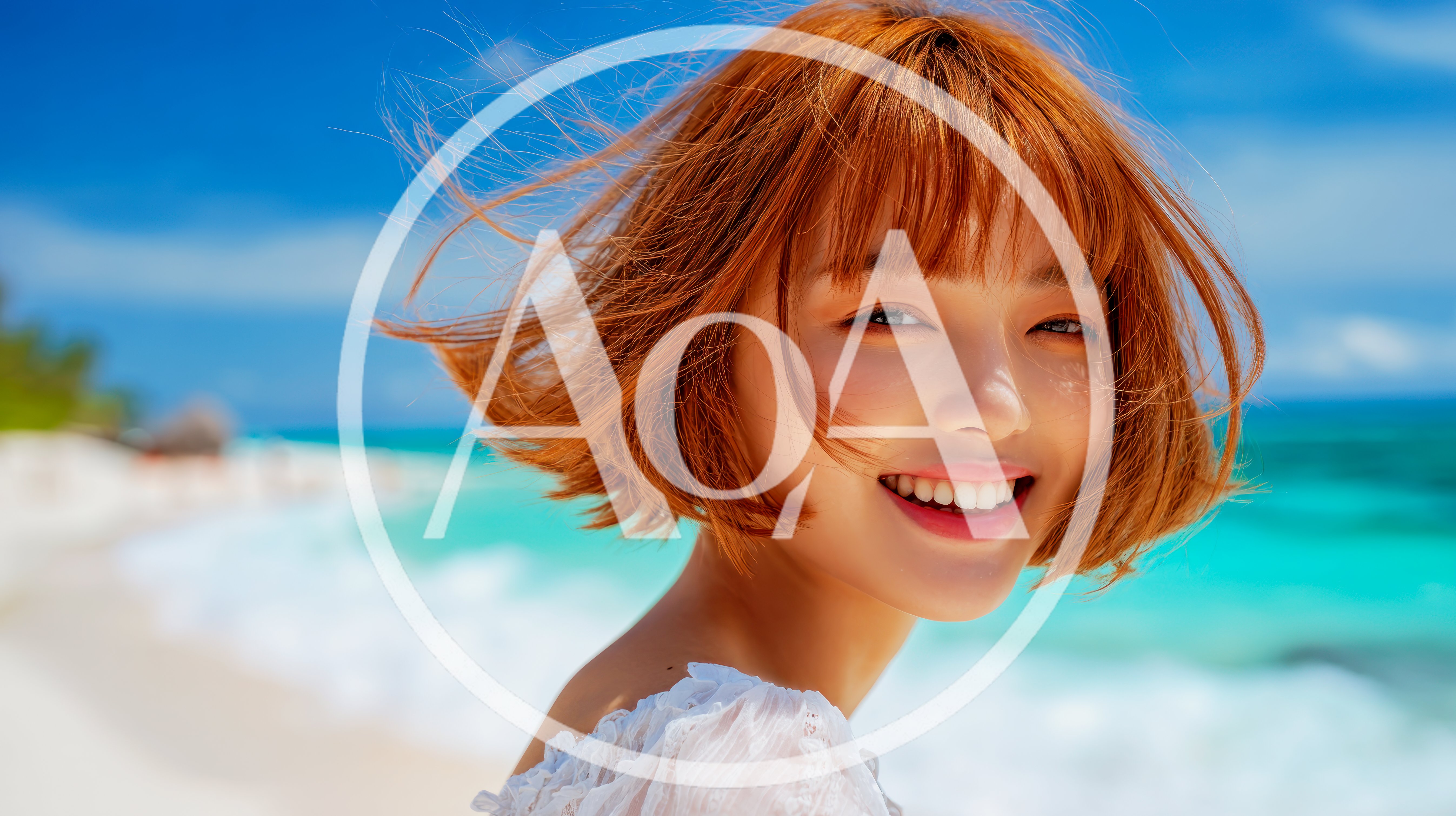 Smiling Young Woman With Short Hair On Tropical Beach