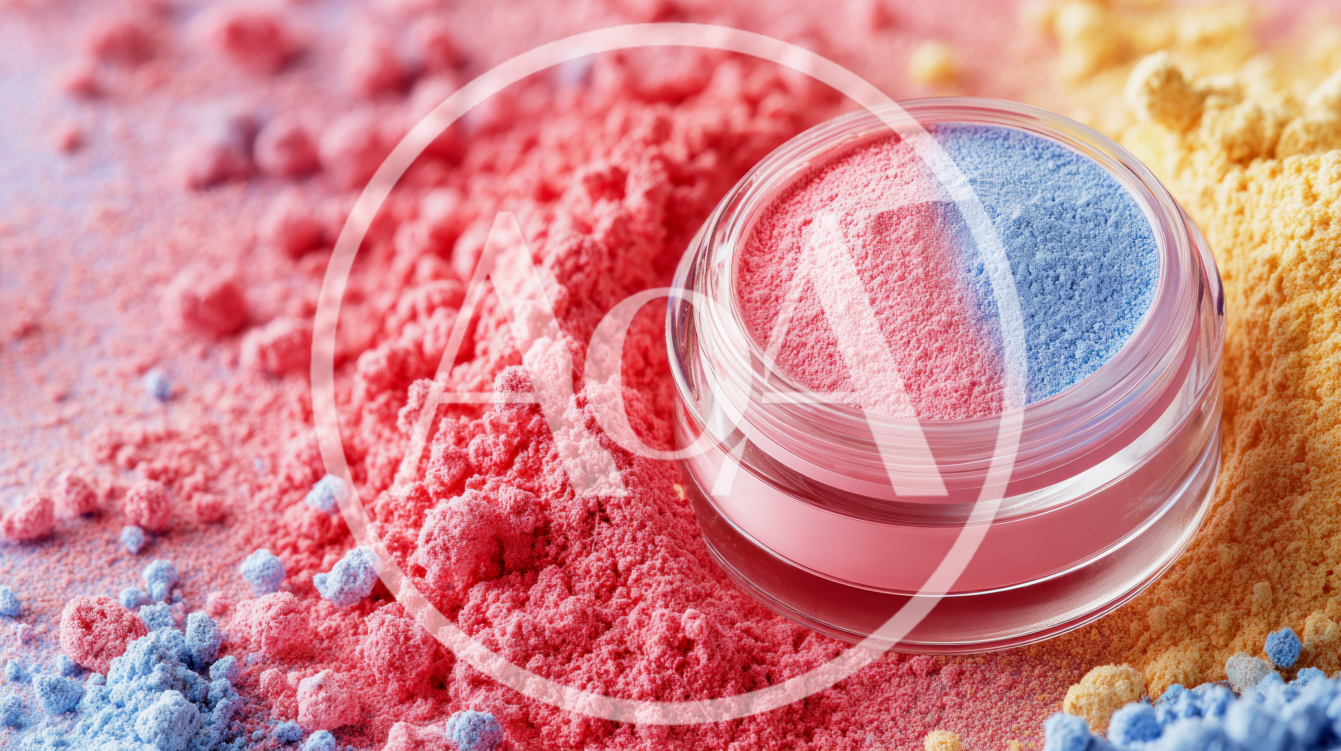 Cosmetic Powder Jar With Pink And Blue Pigments