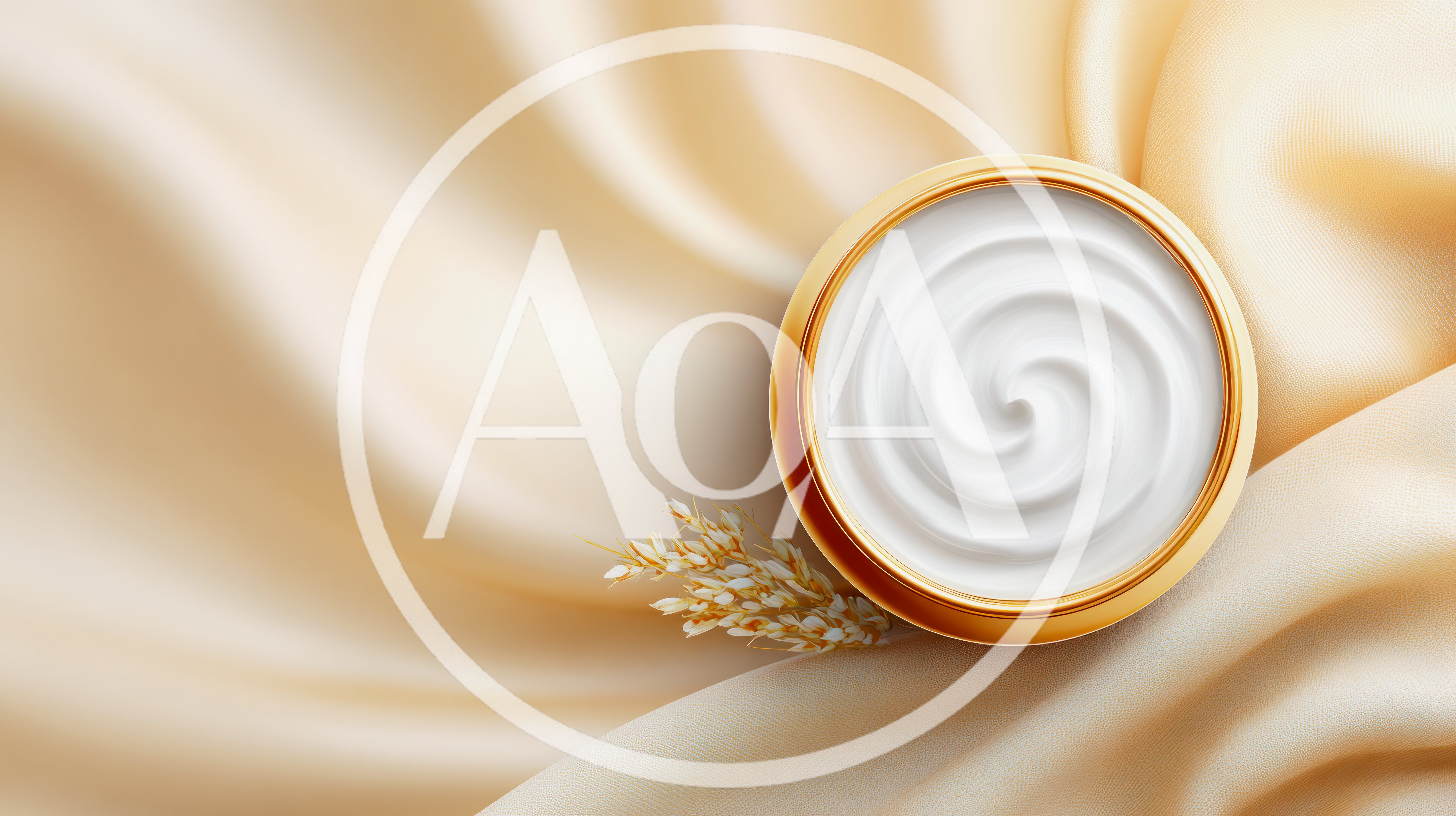 White Face Cream In A Gold Jar On Silk