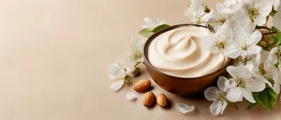 Bowl Of Almond Cream With Blossoms