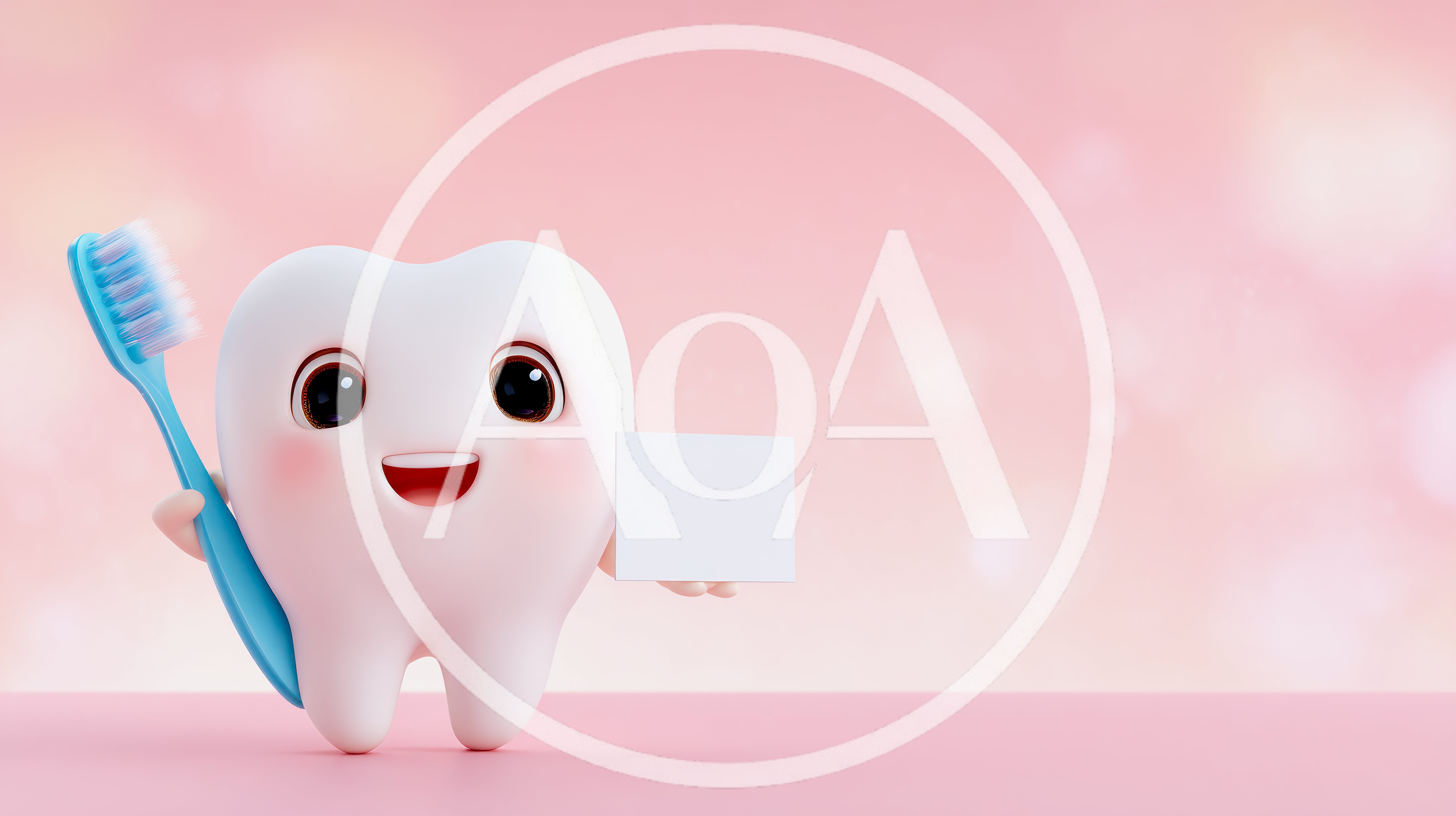 3D Cartoon Tooth Character Holding Toothbrush and Sign