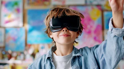 Young Boy Wearing Virtual Reality Headset In Art Studio