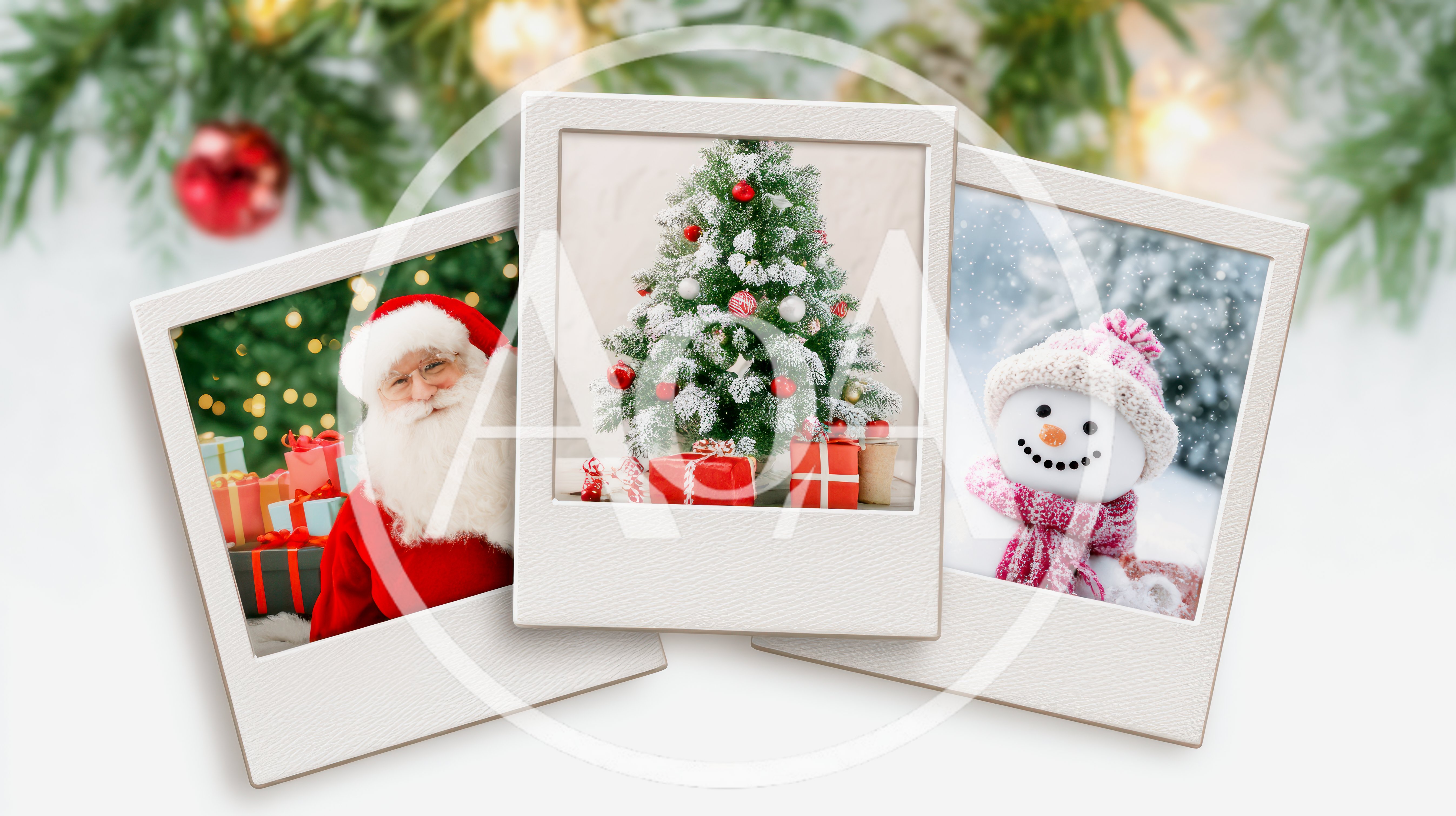 Three Polaroid Photos Featuring Christmas Holiday Themes