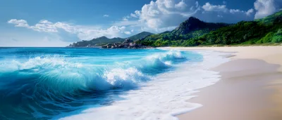 Tropical Beach Shoreline With Crashing Turquoise Ocean Waves