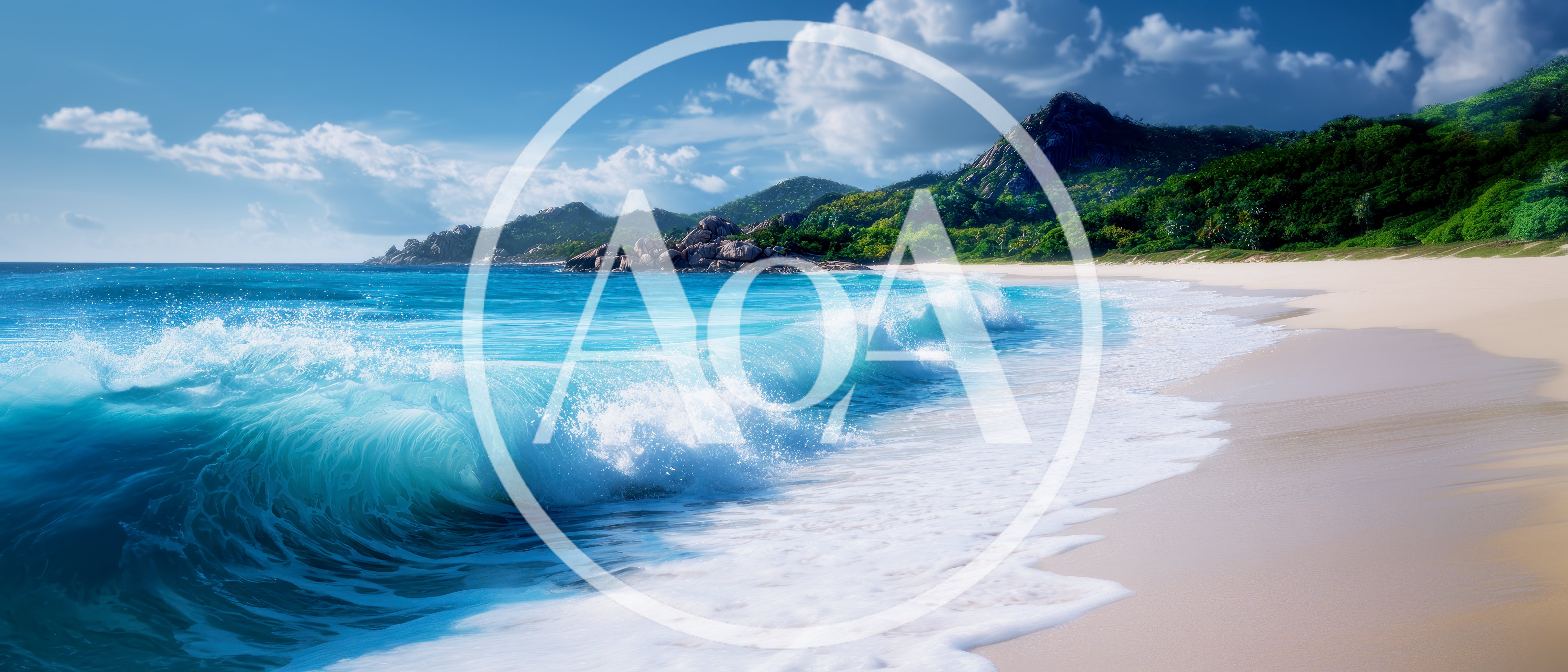 Tropical Beach Shoreline With Crashing Turquoise Ocean Waves