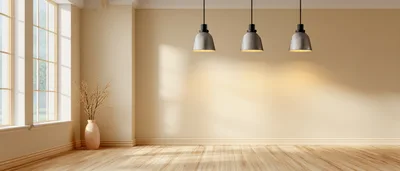 Empty Minimalist Room With Pendant Lights And Vase