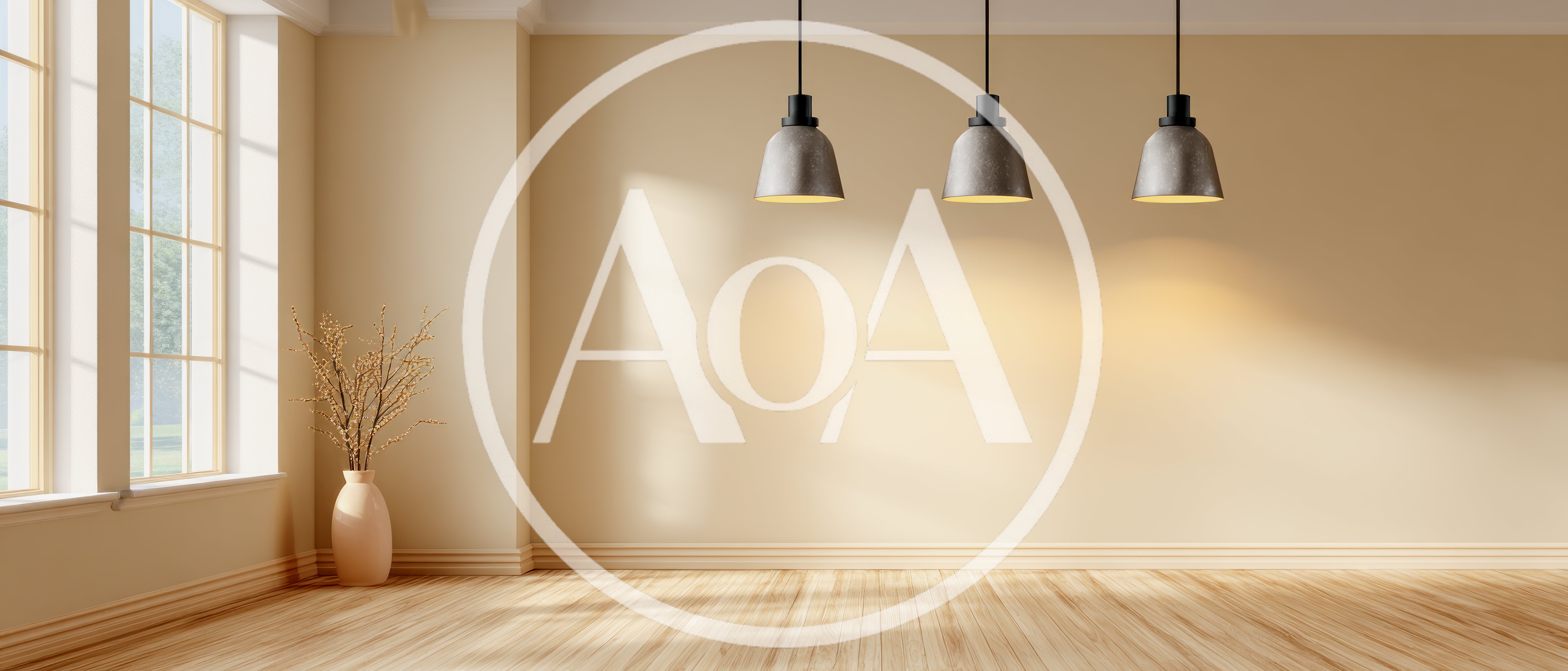 Empty Minimalist Room With Pendant Lights And Vase