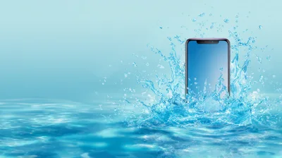 Smartphone Submerged In Water With Dynamic Splash Effect