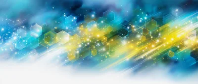Abstract Digital Background With Glowing Hexagons And Light Streaks