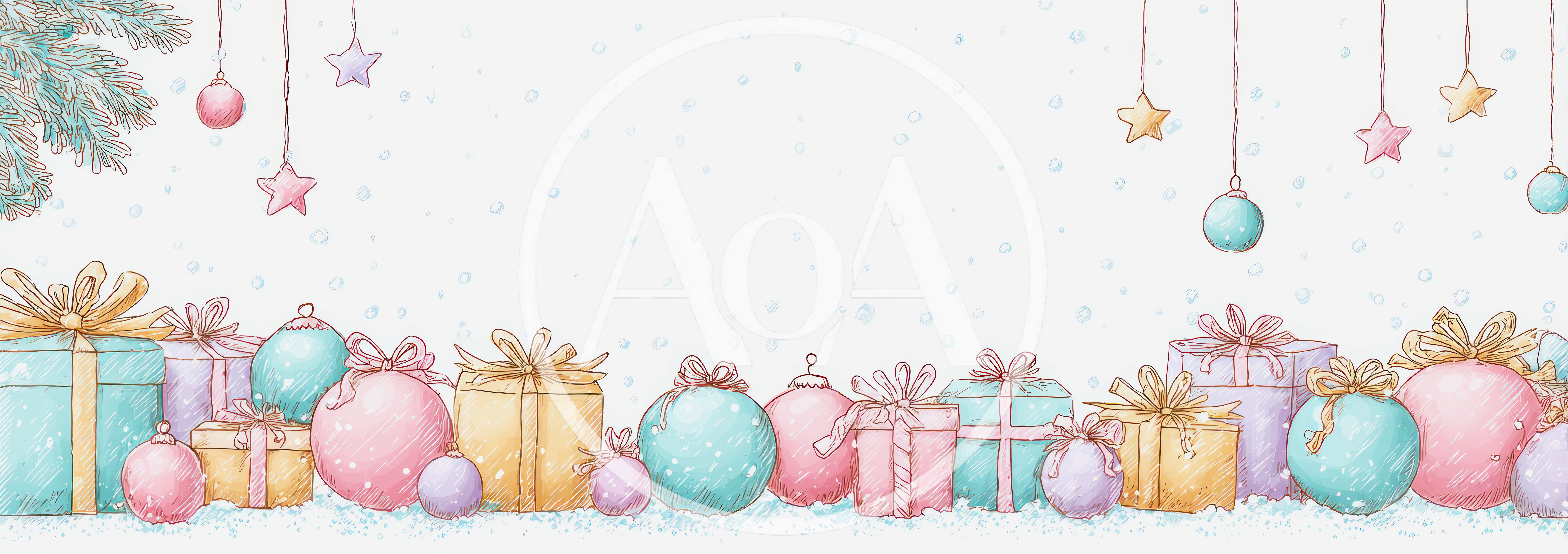 Christmas Gift Boxes And Ornaments Border Illustration