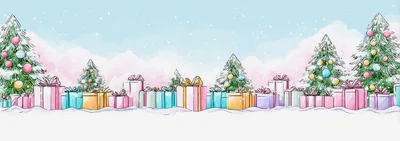 Watercolor Christmas Trees And Gift Boxes Illustration