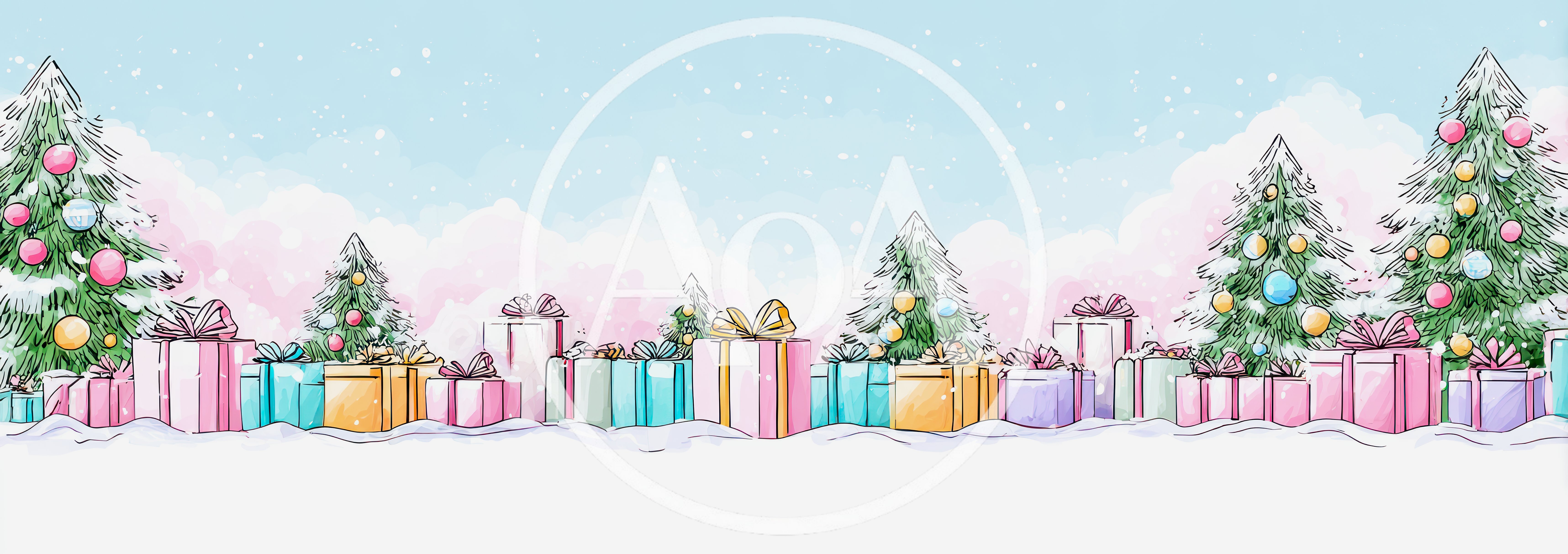 Watercolor Christmas Trees And Gift Boxes Illustration