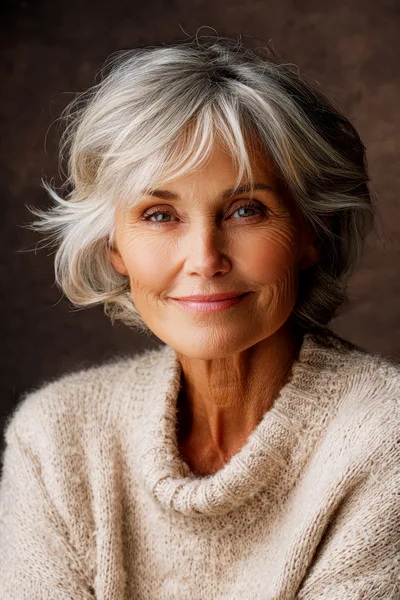 Portrait Of A Smiling Mature Woman With Silver Hair