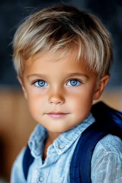 Portrait Of A Young Boy With Bright Blue Eyes