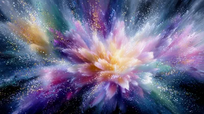Abstract Explosion Of Colorful Paint And Glitter Particles