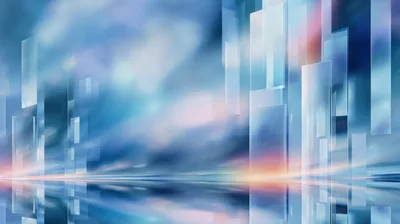 Abstract Digital Cityscape With Glowing Glass Rectangles
