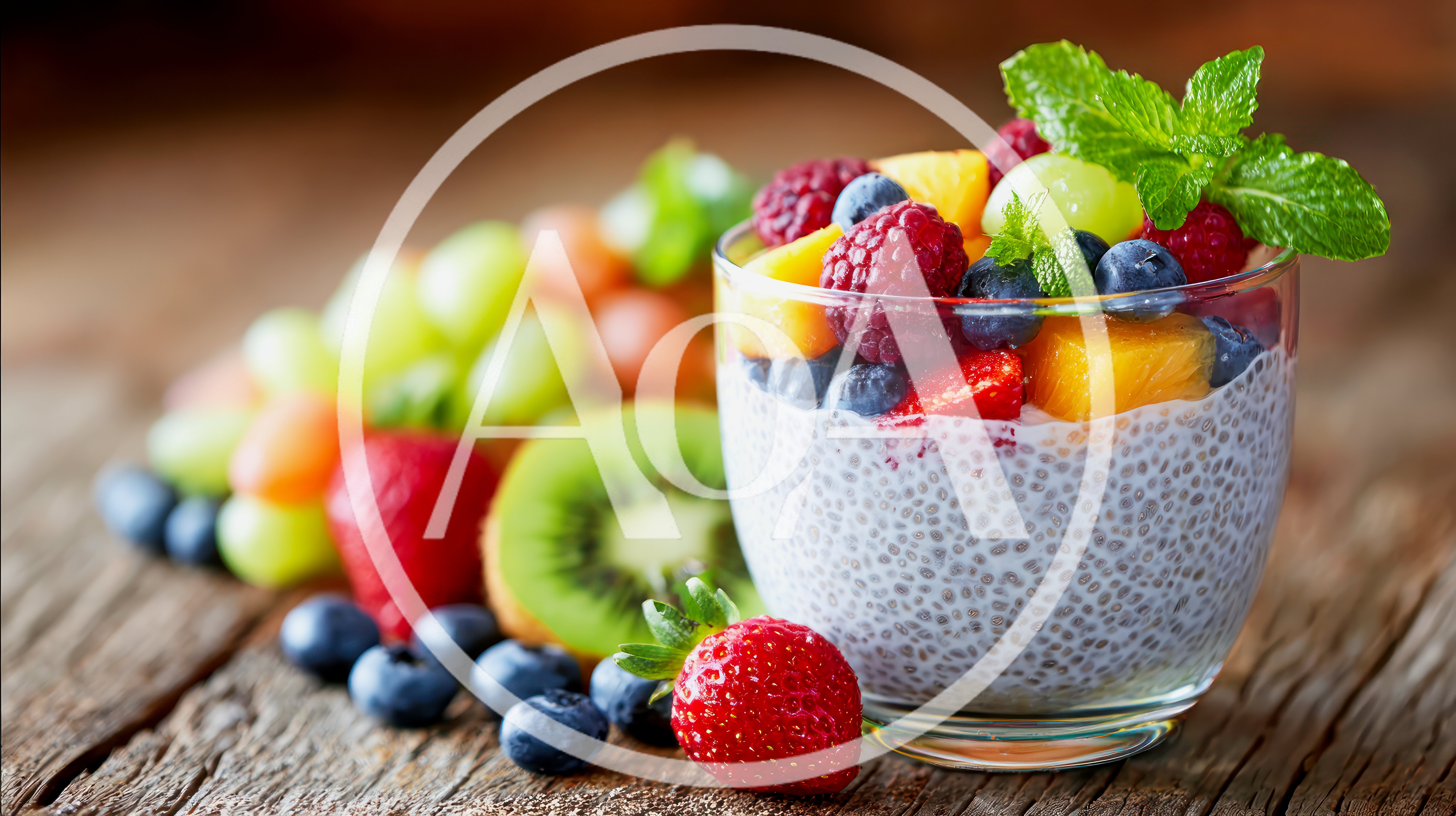 Chia Seed Pudding With Fresh Fruit In Glass
