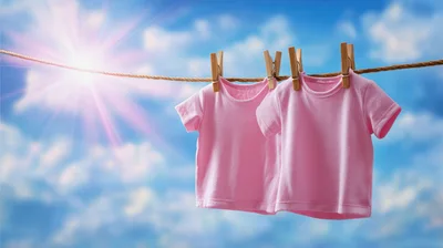 Two Pink T-Shirts Hanging On A Clothesline