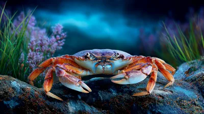 Dungeness Crab Resting On A Rocky Underwater Seabed