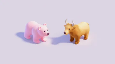 3D Rendered Pink Bear And Golden Bull Figurines