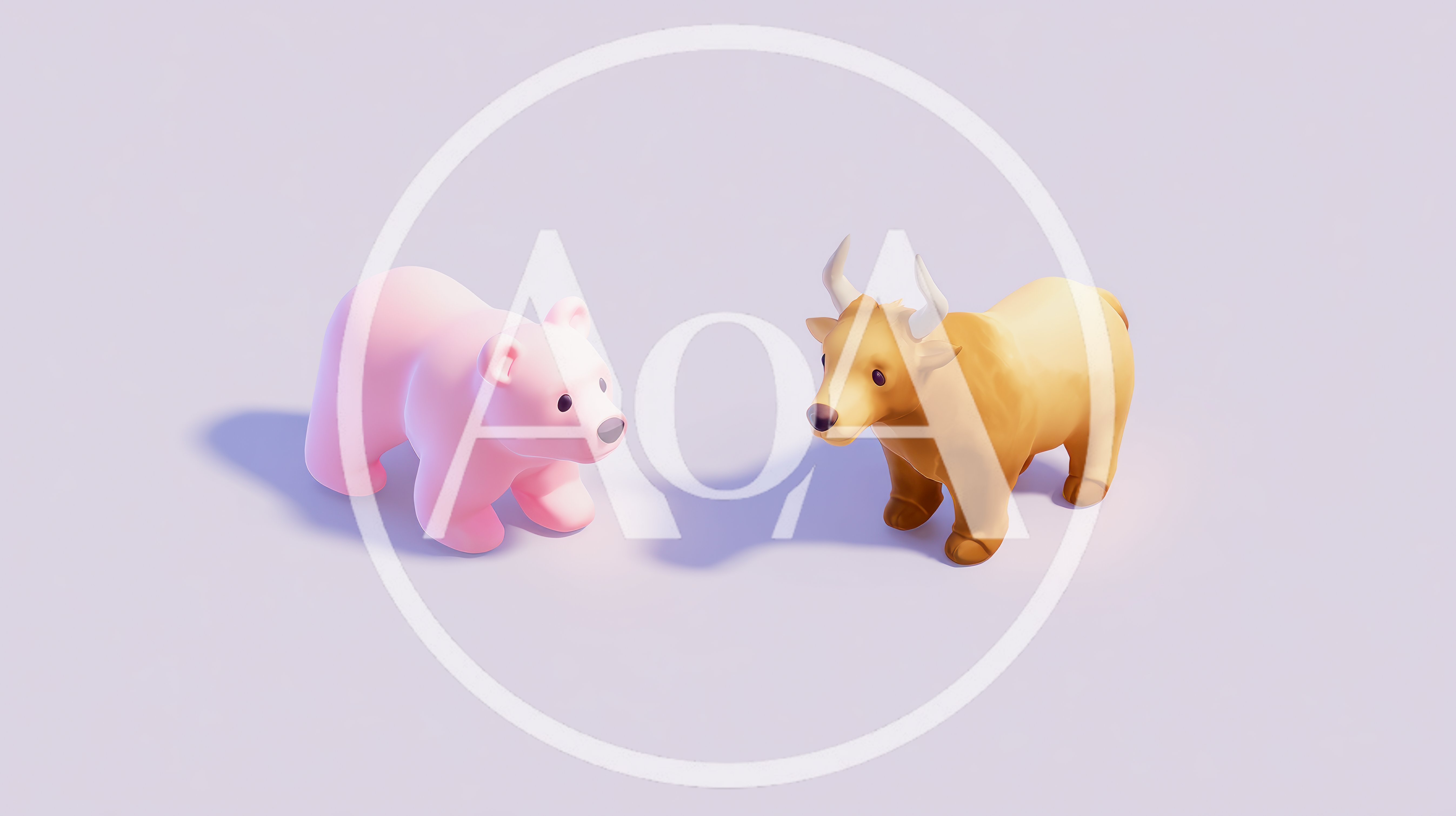 3D Rendered Pink Bear And Golden Bull Figurines