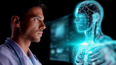 Doctor Examining Digital Human Anatomy Hologram