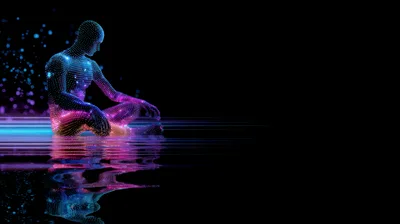Digital Human Figure Meditating in Abstract Cyber Space
