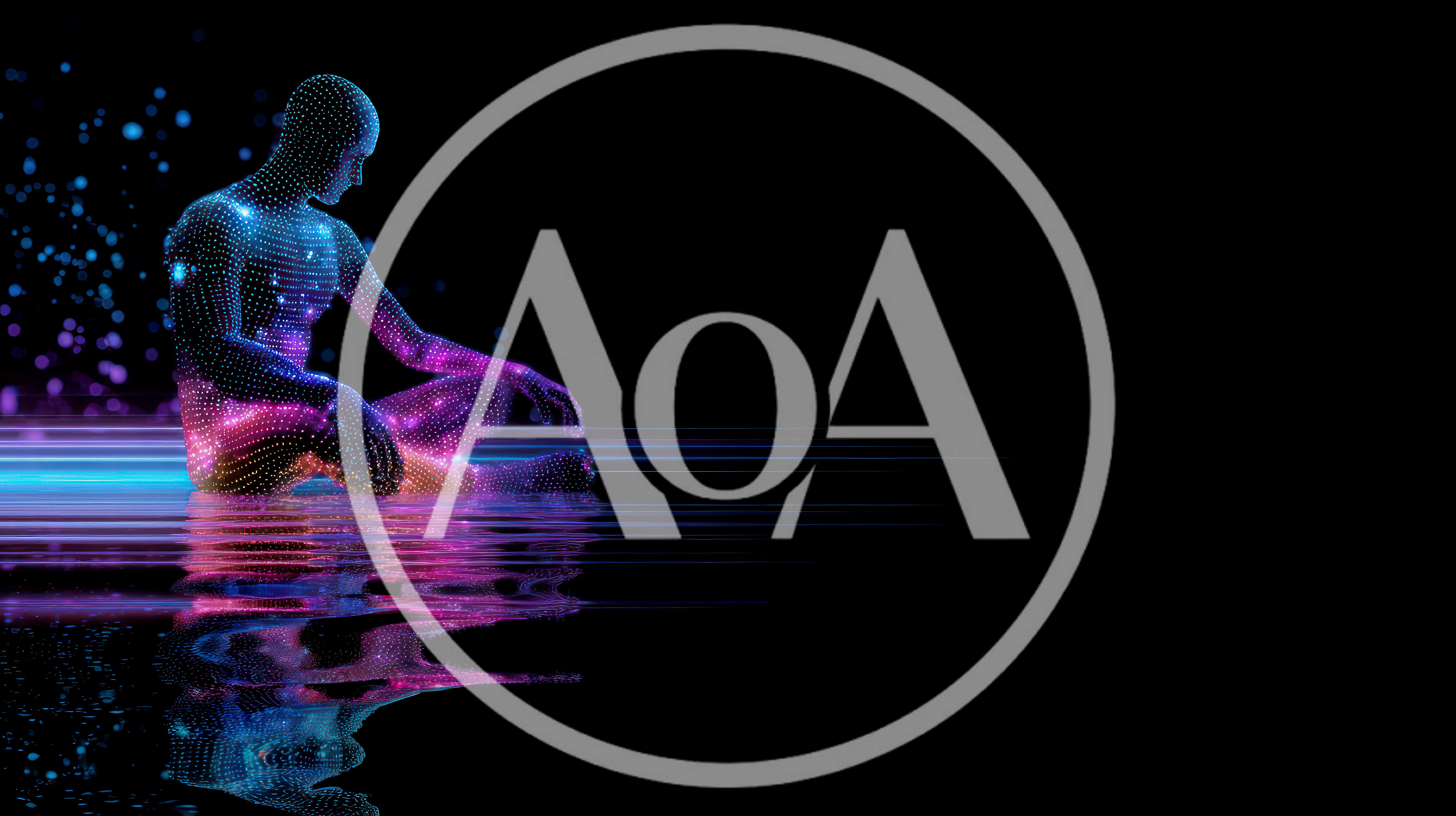 Digital Human Figure Meditating in Abstract Cyber Space