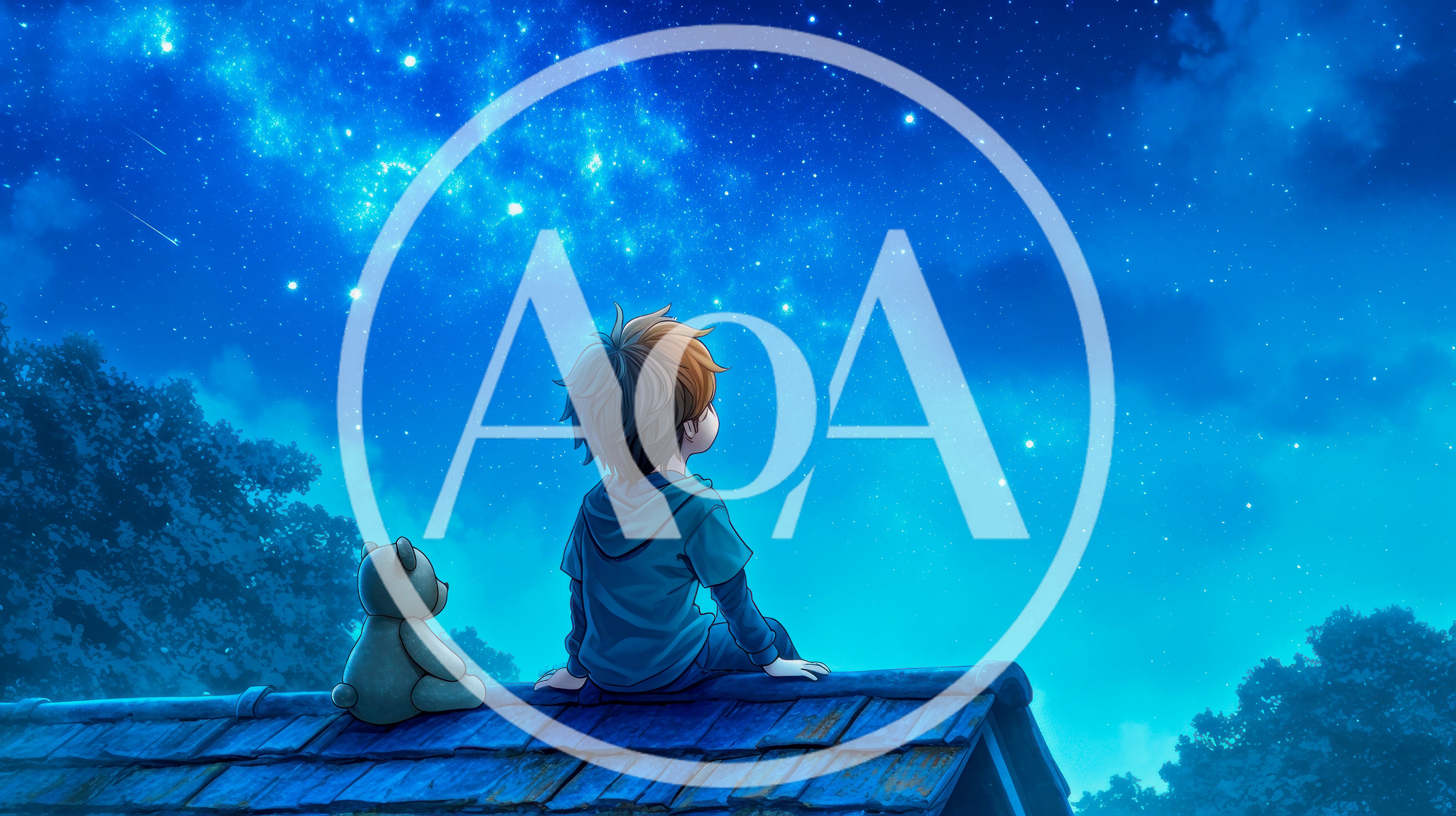 Anime Boy Sitting On Roof Watching Starry Night Sky
