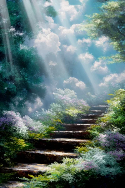 Stone Staircase Leading Into A Dreamy Ethereal Forest