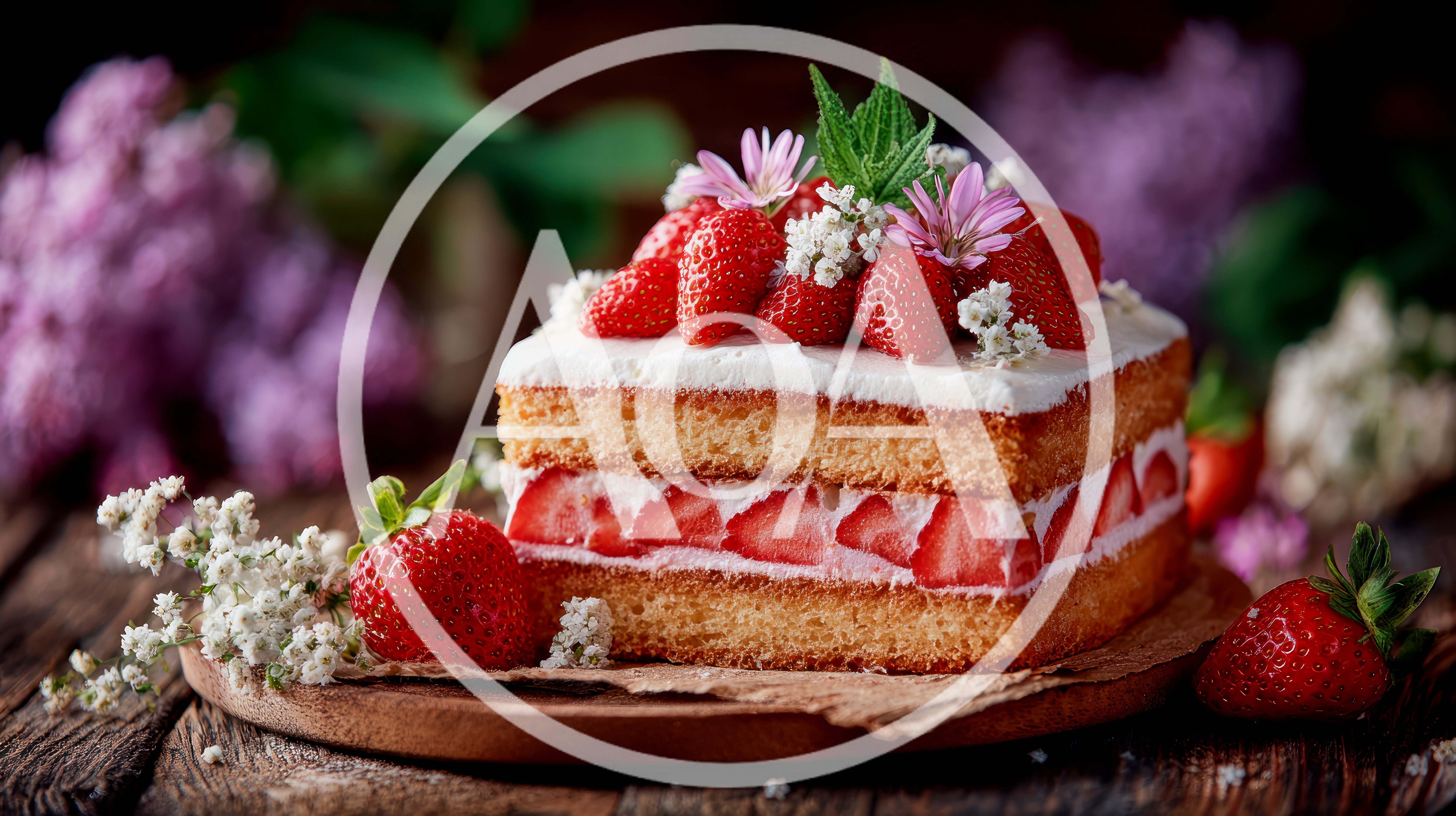 Square Strawberry Sponge Cake With Fresh Berries