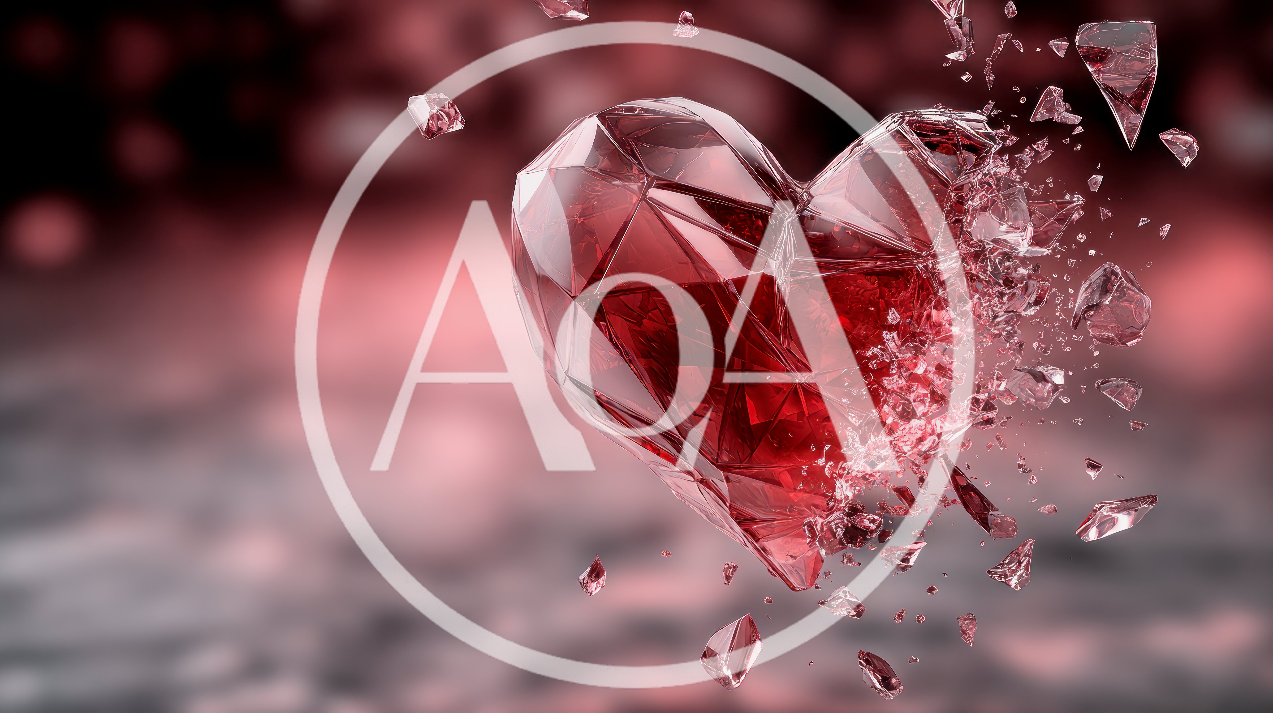 Shattering Red Crystal Heart Floating In Dark Space