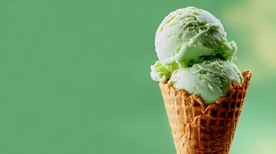 Two Scoops Of Green Ice Cream In Waffle Cone